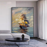 Oil Painting On Canvas Color Sea Boat Oil Painting Abstract Modern Canvas Decor