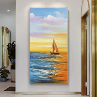 Hand Painted Sunset Seascape Oil Painting Modern Minimalist Decorative Painting Hotel Smooth As