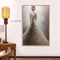 Hand Painted Abstract Art with Beautiful Girl in the wedding dress Canvas picture