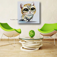 Animal Design Modern Hand Painted Yellow Cat Abstract Knife Oil Painting On Canvas Decorative For Kid Room Bedroom