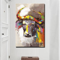 Hand Painted Oil Painting Cool Cow Animal Abstract Modern Canvas Hoom Decor Wall Art