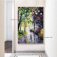 Texture 3D Knife Street Night Scenery Oil Painting Acrylic Modern Villa Wall Decorative Hangings Canvas Wall Art For Hotel