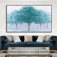 Hand Painted Blue Tree Modern Tree Oil Painting Canvas Artwork Unframed