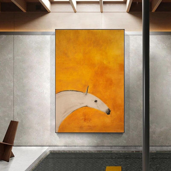 Simple Northern Europe Hand Painted Modern Orange Horse Porch Corridor Room Canvas Oil Painting Mural Decorative