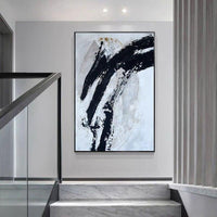 Modern Black White Abstract Oil Painting Style Hand Painted Canvas Painting For Home Wall