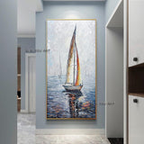 Hand Painted Sailboat Seascape Abstract On Canvas Modern Bedroom