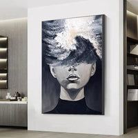 Modern Black White Women Oil Painting Modern Hand Painted Figure Canvas Art Painting Porch