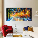 Hand Painted Lover Knife Street Tree Lamp Knife Landscape Oil Painting On Canvas