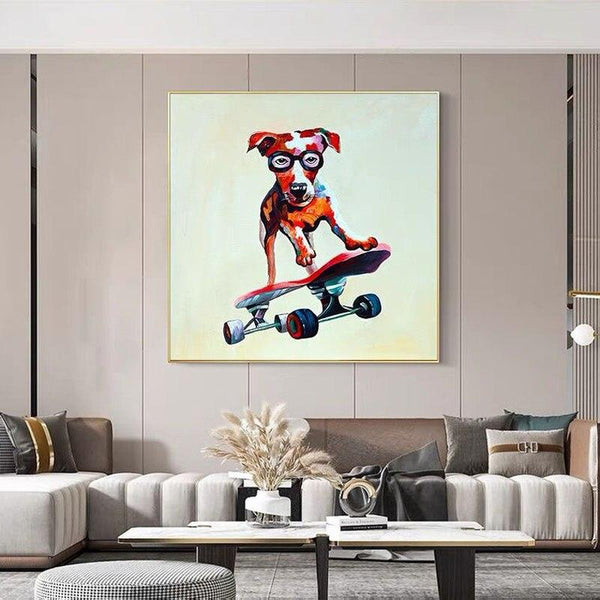 Pop Art Hand Painted Acrylic Canvas Oil Painting Colorful Dog Modern Abstract Animal Wall Art Kids Room Decor