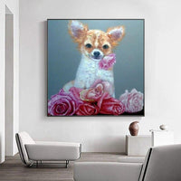 Puppy with Rose Hand Painted Modern Abstract Oil Painting On Canvas Wall Art As