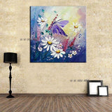 Hand Painted beautiful butterfly and flowers on Canvas Modern Abstract Wall Art