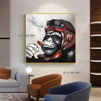 Hand Painted Gorilla Smoking Animal Abstract Modern and Bedroom