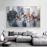 Abstract Big City Buildings Hand Painted On Canvas Hand Painted Wall Art For Office