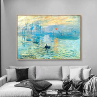 Hand Painted Famous Painting Claude Monet Impression Sunrise Landscape Oil Painting Wall Art Decor