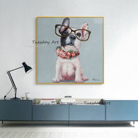 Hand Painted Oil Paintings Cute Puppy Abstract Canvas Animal Painting Wall Art Decoration Cuadros