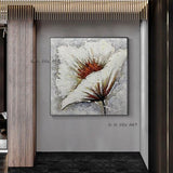 Hand Painted Wall Art Abstract White Flower On Canvas Painting Decoration Salon Bedroom