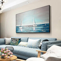 Hand Painted Wall Seascape Oil Painting Abstract Textured Painting Canvas Boat Ocean Seascape picture