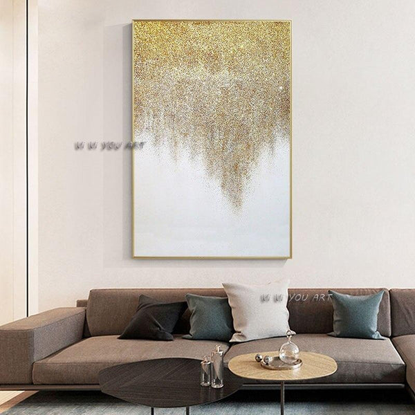 Abstract Golden and White Canvas Modern Wall Art Minimalist Hand Painted Decoration Office