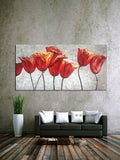 Modern Canvas Art Hand Painted Red Lotus Flowers Wall Art Bedroom Salon Abstract Painting