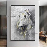 Hand Painted Hand Made Abstract Grey Classic Horse Modern