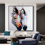 Hand Painted Modern Abstract Animal Two Zebras Oil Painting On Canvas Wall Arts for Kid's Room