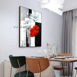 Hand Painted Abstract Red White Flower Modern Plant Canvas Painting House