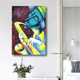 Hand Painted Art Oil Painting Modern Blowing Horn Characters Abstract Canvas For Homes