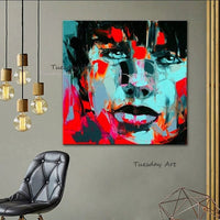 Abstract Hand Painted Oil Painting Palette Knife Portrait Man Face On Canvas