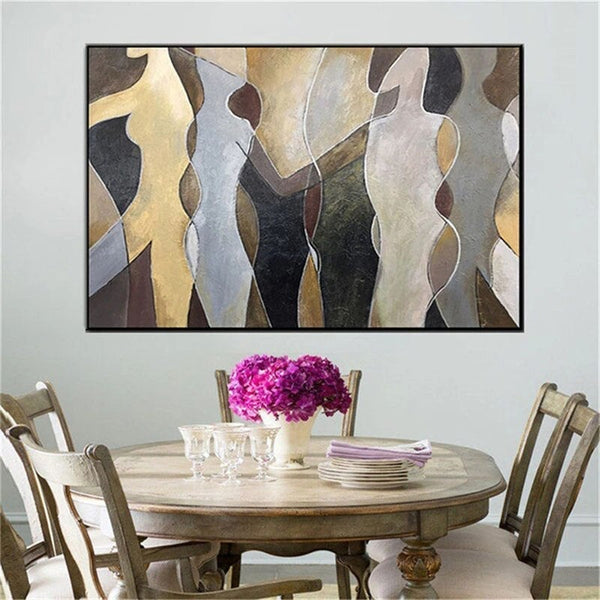 Hand Painted Gold Foil Art Oil Painting Multiple People Abstract Painting On Canvas Square Modern