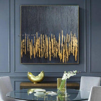 Hand Painted Abstract Black and Golden Canvas Wall Art Minimalist Modern Decoration