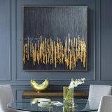 Hand Painted Abstract Black and Golden Canvas Wall Art Minimalist Modern Decoration