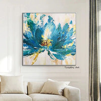 Hand Painted Oil Paintings Flower Abstract Blue Flower Texture Canvas Modern Porch Decoration