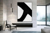 Hand Painted Acrylic Oil Painting Abstract Art On Canvas Simple Black And White Vertical Painting