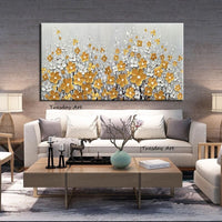 Handpainted Oil Painting Hand Painted Knife Yellow White Flowers Wall Art