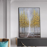 New Hand Painted Modern Canvas Art Oil Painting Knife Golden Tree Painting For Home Hotel Decor