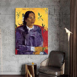 Hand Painted Oil Painting Paul Gauguin Woman Holding Flowers Abstract Classic Retro Wall Art