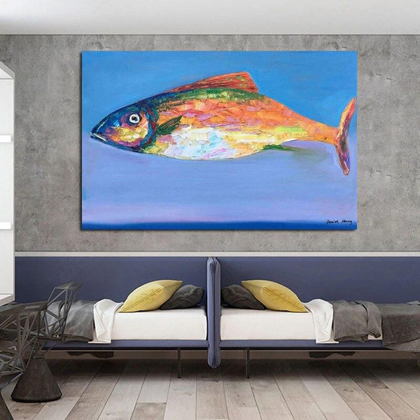 Hand-Painted Oil Painting On Canvas Simple Animal Fish Abstracts Home Wall Interior