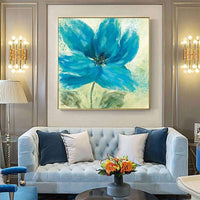 Hand Painted Simple Blue Flower Hand Painted Oil Painting Wall Canvas Abstract Modern Canvas Artwork Room Decor