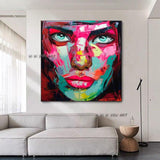 Modern Francoise Nielly Style Knife Abstract Portrait Face Hand Painted On Canvas Figures