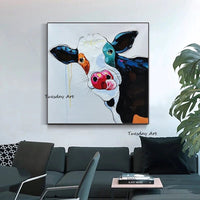 Hand Painted Oil Paintings Modern Abstract Cute Cow Animal Art Wall Canvas Decor Decoration