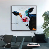 Hand Painted Oil Painting Modern Abstract Cute Cow Animal Art Wall Canvas Decor