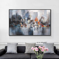 Abstract Big City Buildings Hand Painted On Canvas Hand Painted Wall Art For Office