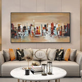 Hand Painted Abstract Wall Art City Building Landscape Minimalist Modern On Canvas Decorative For Living