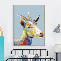 Hand Painted Cartoon goat Abstract Oil Painting On Canvas Palette Knife 3D Animals Painting For Children Room