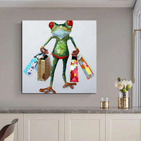 Oil Painting Abstract Hand Painted Modern Cartoon Animal On Canvas Shopping Frog Wall Art