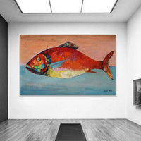 Hand Painted Oil Painting Aisle Porch Decorative Modern Minimalist Red Sea Fish Abstract Paintingss