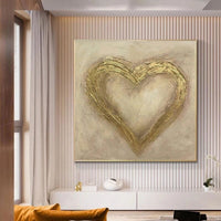 Hand Painted Heart Oil Painting Modern Hand Painted Gold Abstract Painting Bedroom Wall Decoration Art