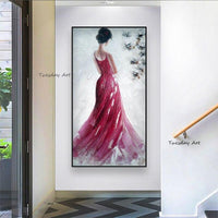 New arrival Hand Painted Oil Painting Abstract Figure Red Dress Woman Modernative