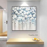 Hand Painted Oil Painting Palette Knife Classical White Flowers Wall Decorative Item Textured Acrylic Canvas Entrance Decor