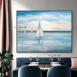 Hand Painted Abstract Sailboat Seascape Minimalist Modern On Canvas Decorative